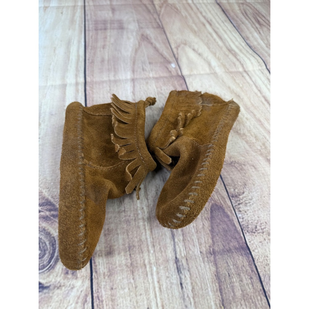 Minnetonka Toddler Brown Suede Fringe Back Zip Soft Sole Moccasin Boots Size 7